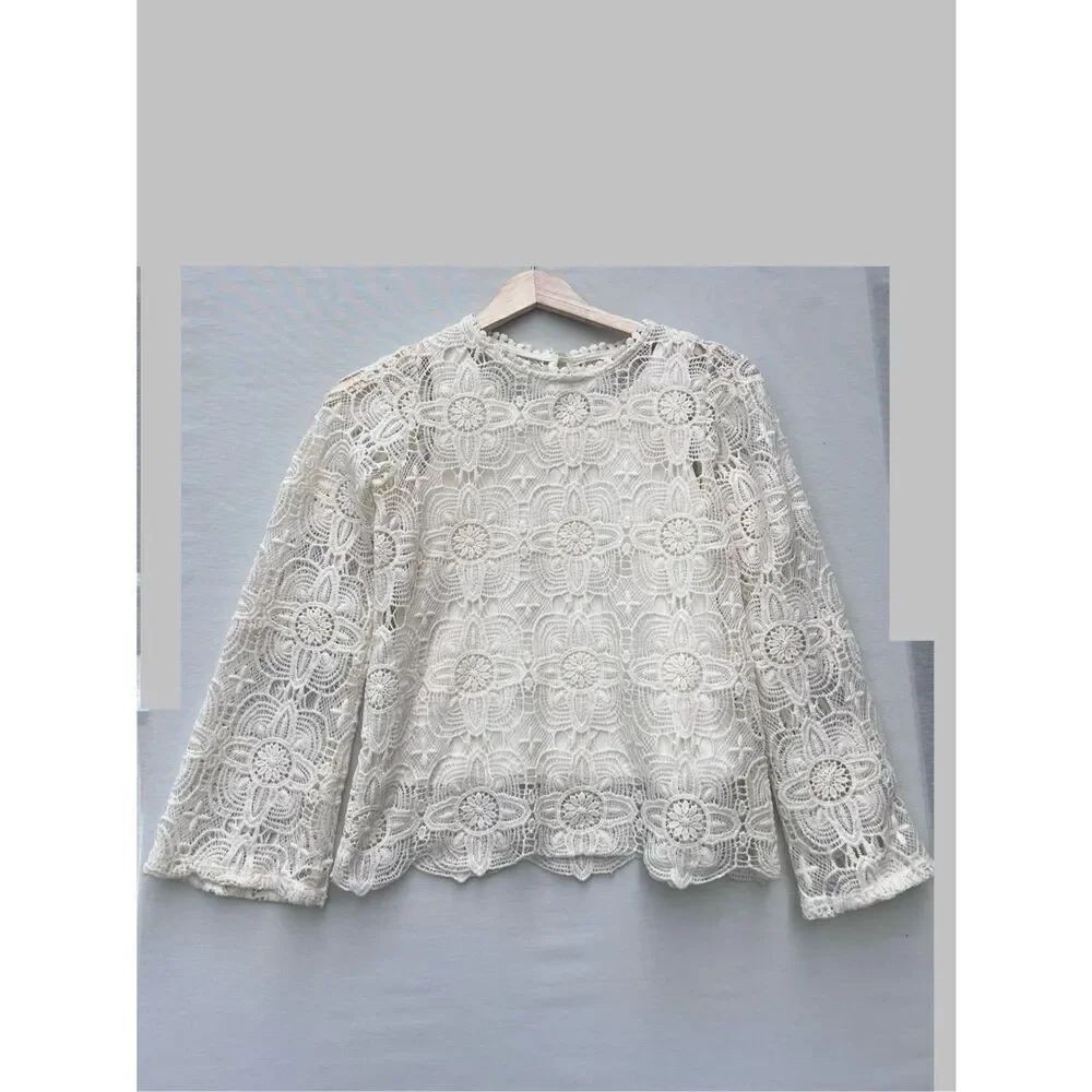 Art Class lacey ivory Sweater top long sleeve boho style size 14-16